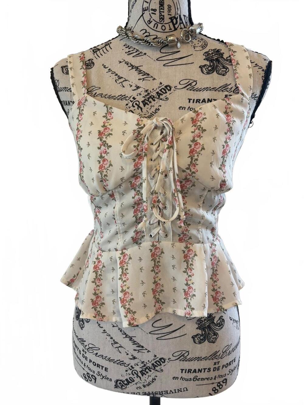 Sienna Sky Floral Lace Corset Peplum Tank Top Size S Coquette Cottagecore